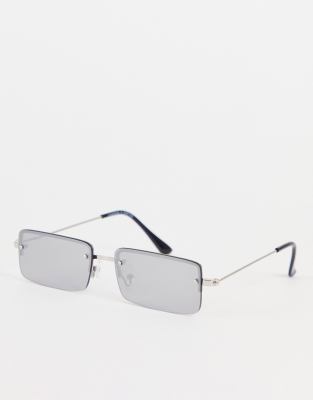 Monki Monki small rectangular rimless mirrored sunglasses-Silver