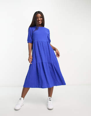 Monki Smock Midi Dress In Blue ModeSens