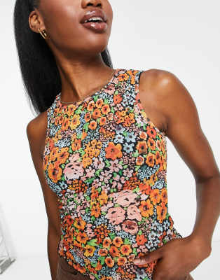 high neck floral sleeveless top