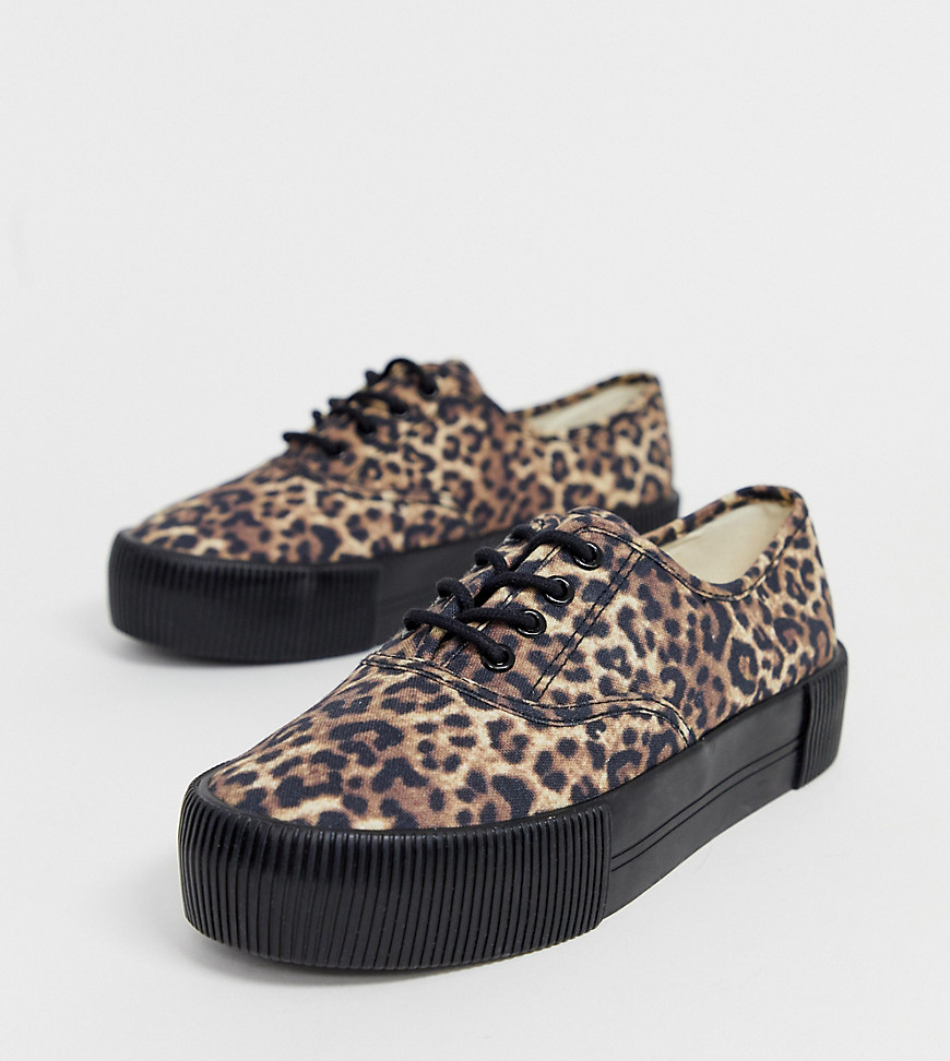 Monki - Sneakers met plateauzool en luipaardprint-Bruin