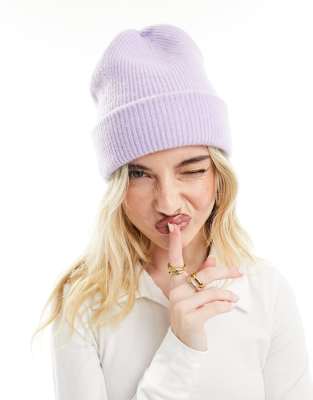 Monki soft knit beanie hat in lilac ASOS