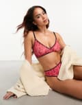 [Monki] Monki soft mesh bra in pink rose print XS Pink Rose Print