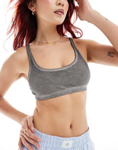 Monki soft scoop neck bra in washed grey - view 1