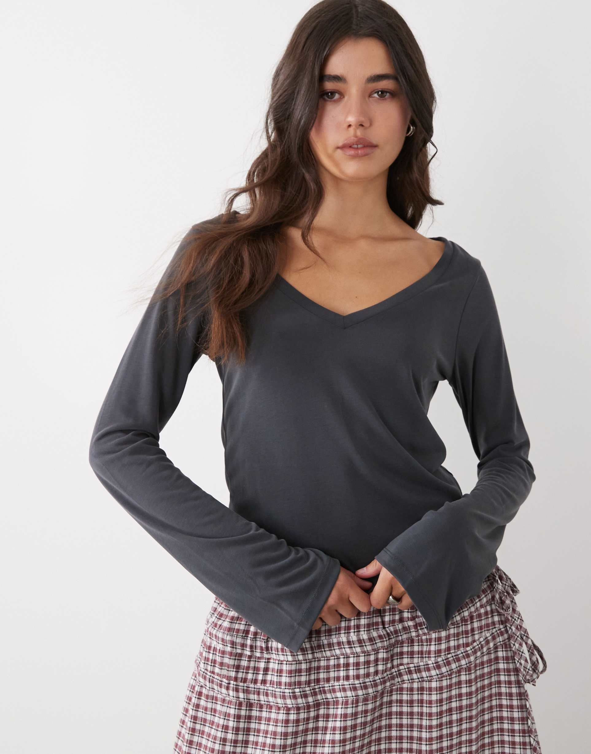 monki soft touch v-neck top in black - part of a set