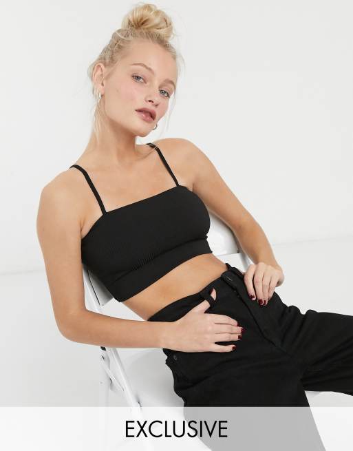 Monki - Sort croptop i rib