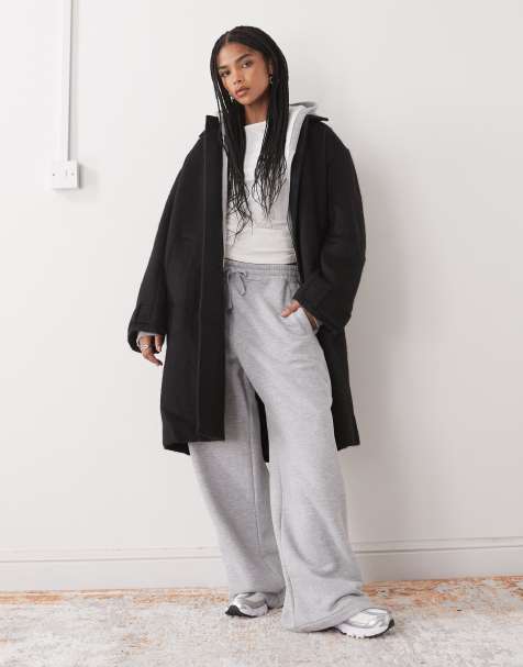 Monki - Sort frakke med vatteringer i imiteret uld - view 1