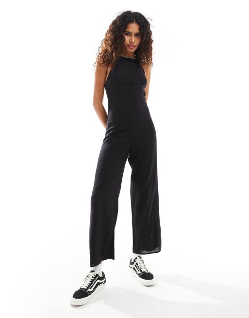 Monki - Sort jumpsuit med brede ben og firkantet hals