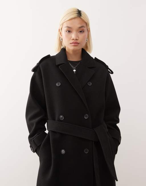 Monki - Sort longline-trenchcoat med bælte, 4 af 4