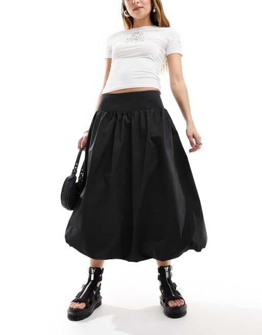 Monki - Sort midaxi-nederdel med puffet design