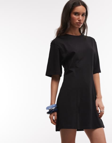 Monki - Sort T-shirt-minikjole med konturdetaljer - view 1