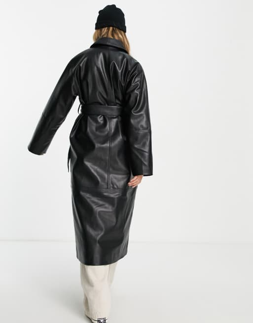 Monki - Sort trenchcoat i imiteret læder, 2 af 4