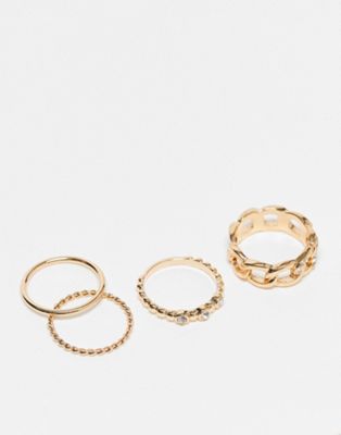 Monki sparkly ring 4 pack in gold