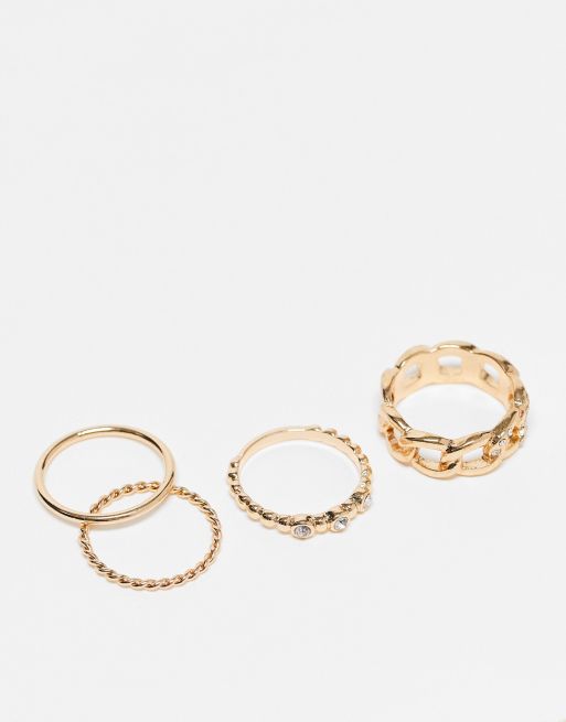 Monki sparkly ring 4 pack in gold | ASOS