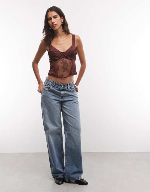 Monki spetsig satin-korsettopp med snörning i burgundy, 3 av 4