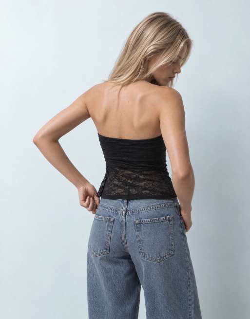 Monki Spitzen-Bandeautop mit Volantdetail in Schwarz, exklusiv bei ASOS, 8 von 9