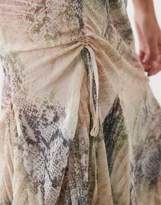 Monki – Spódnica midi z wiązaniem i baskinką w wężowy wzór, 3 z 5