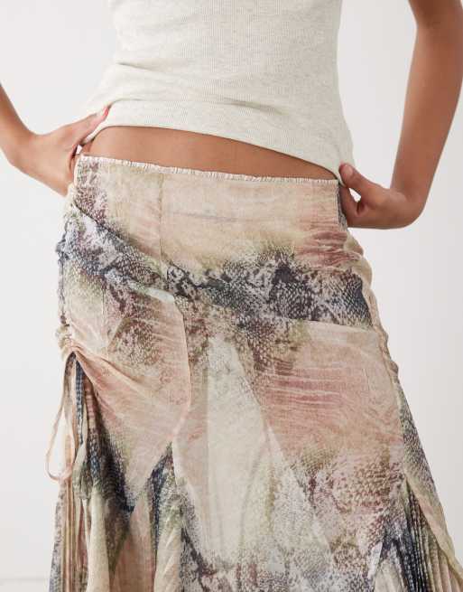 Monki – Spódnica midi z wiązaniem i baskinką w wężowy wzór, 4 z 5