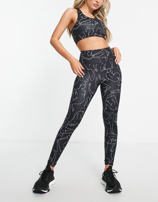 Monki - Sportlegging in zwart met lijnprint, deel van co-ord set, 3 van 4