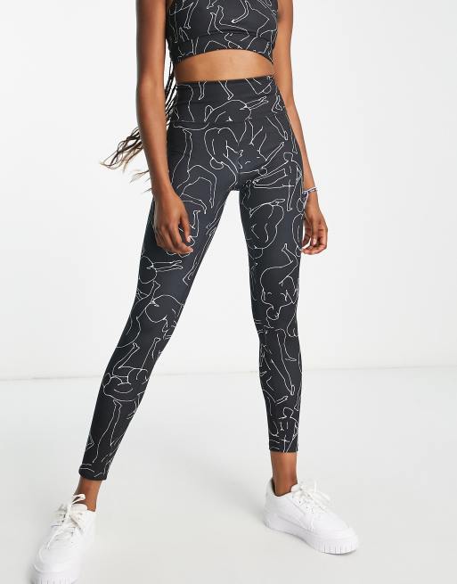 Monki sports leggings in black line print part of a set