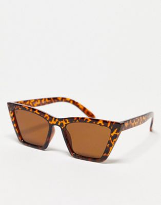 Monki square cat eye sunglasses in brown tortoiseshell