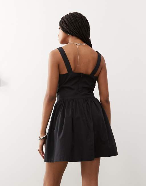 Monki square neck cotton mini dress with drop waist in black , 4 of 4