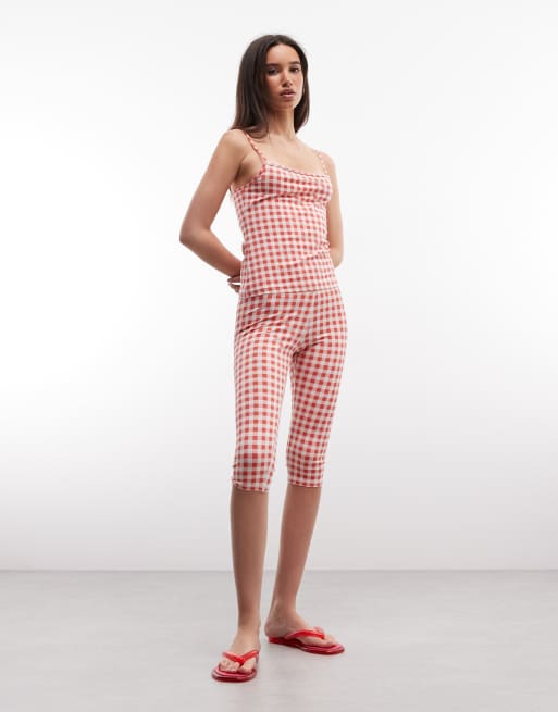 Monki square neck vest top co-ord in red gingham print, 2 of 4