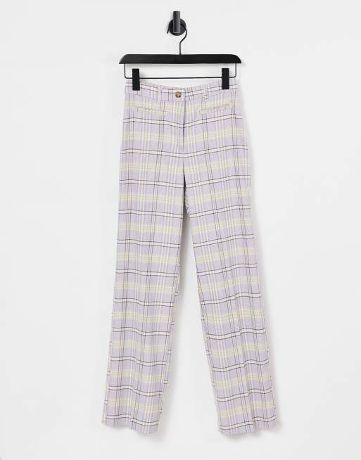 Monki Stacy co-ord check flare pants in lilac