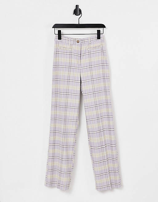 Monki Stacy co-ord check flare trousers in lilac