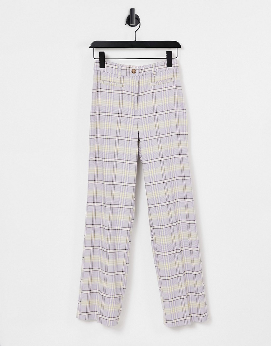 Monki Stacy plaid flare pants in lilac - part of a set-Purple