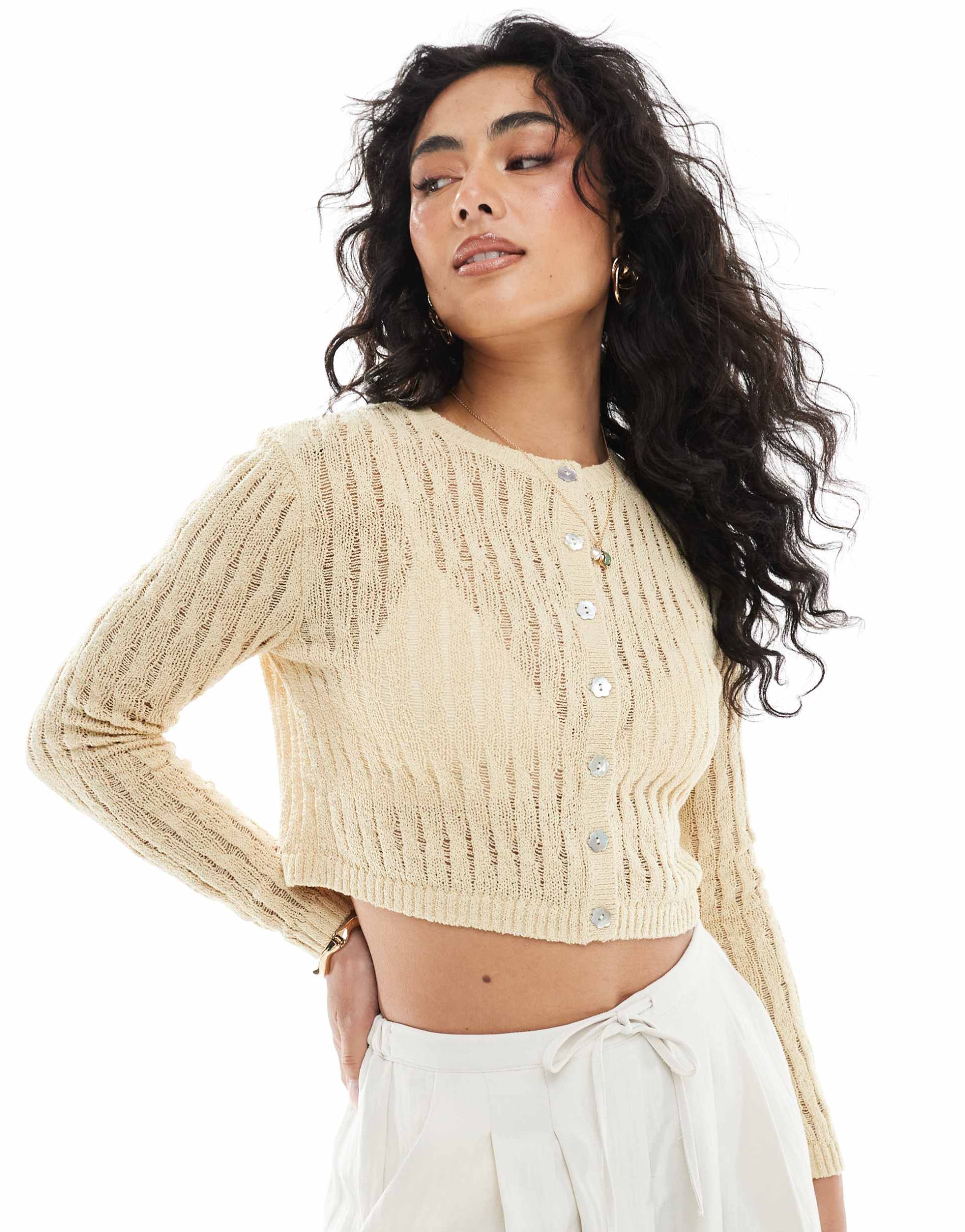 monki stitch detail cardigan in butter yellow