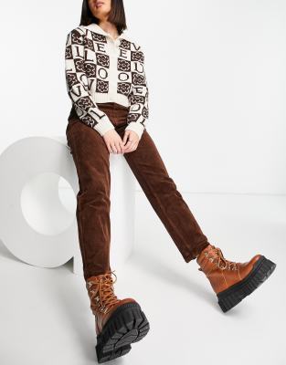 Monki straight cord trousers in brown  - ASOS Price Checker