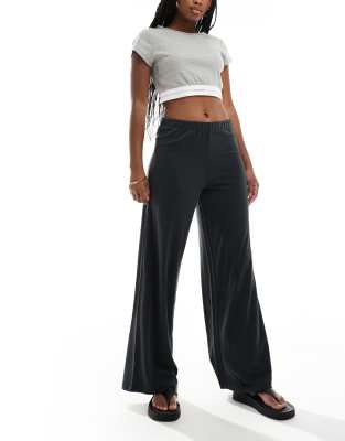 straight leg casual soft pants in black