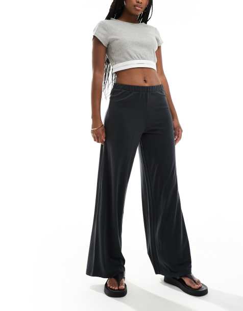 Monki straight leg casual soft pants in black - view 1