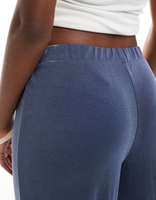 Monki straight leg casual soft pants in navy 