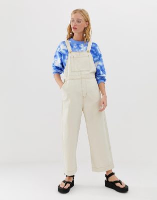 Monki straight leg dungarees in off white | ASOS