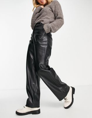 Monki straight leg PU trousers in black