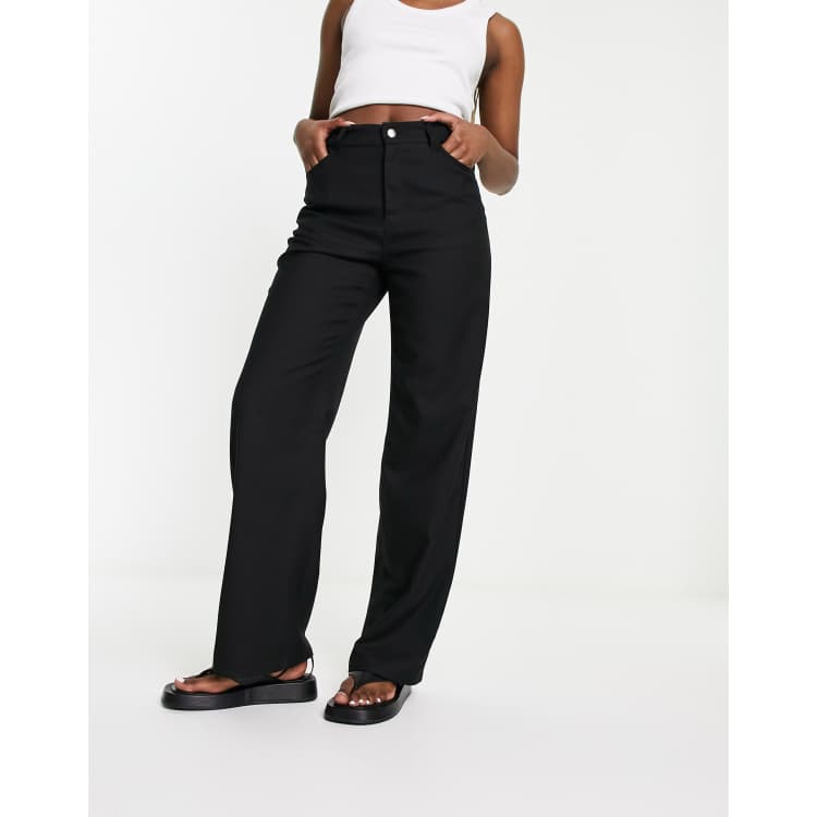 Monki straight leg tailored trousers in black