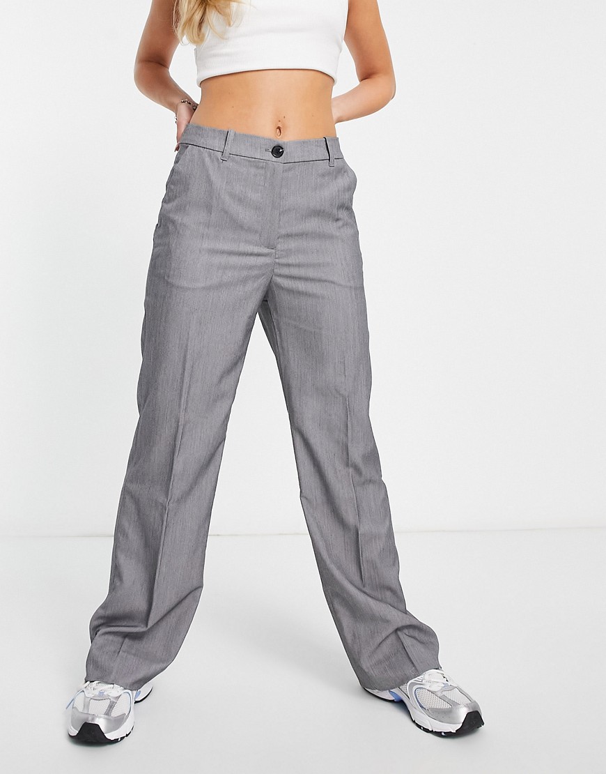 Monki straight leg tailored trousers in grey melange