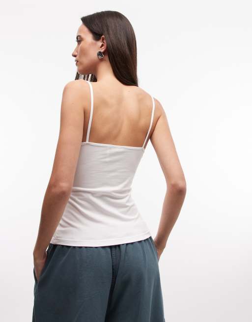 Monki straight strap singlet in white, 3 of 4