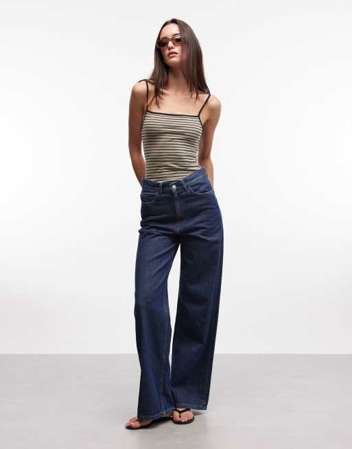 Monki straight strap tank top in olive stripe, 2 of 4