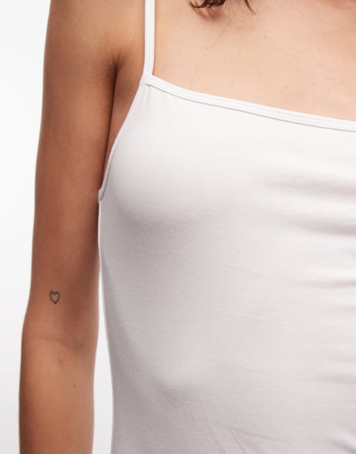 Monki straight strap tank top in white, 4 of 4