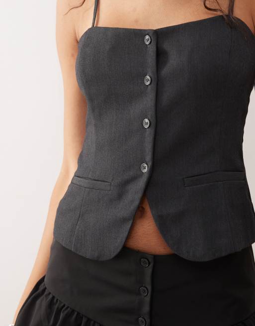 Monki strappy fitted waistcoat in dark grey, 2 of 4
