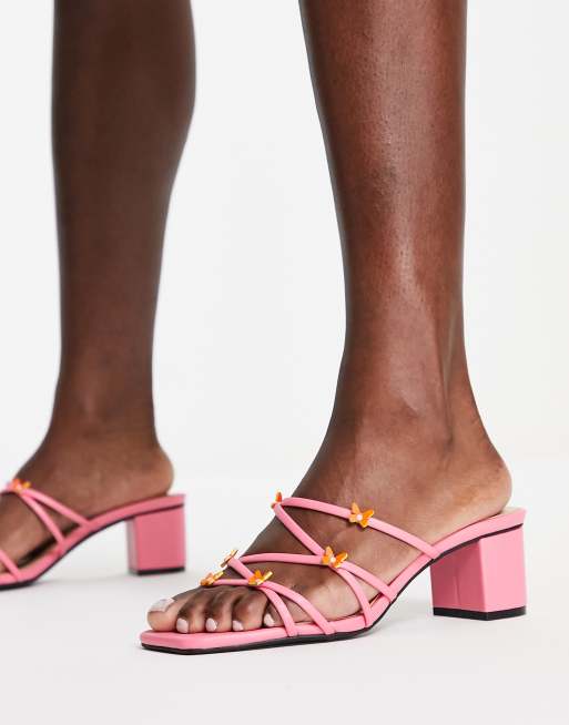 Monki strappy heeled sandal with butterflies in pink ASOS