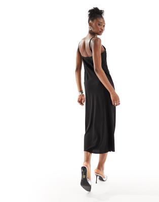 Monki strappy maxi slip dress with lace detail in black | ASOS