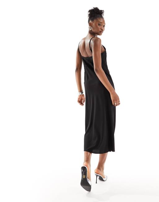 Black long slip dress best sale