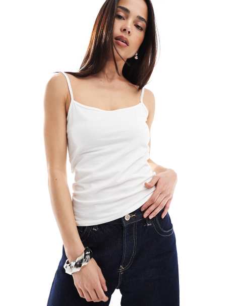 Monki strappy singlet top in white - view 1