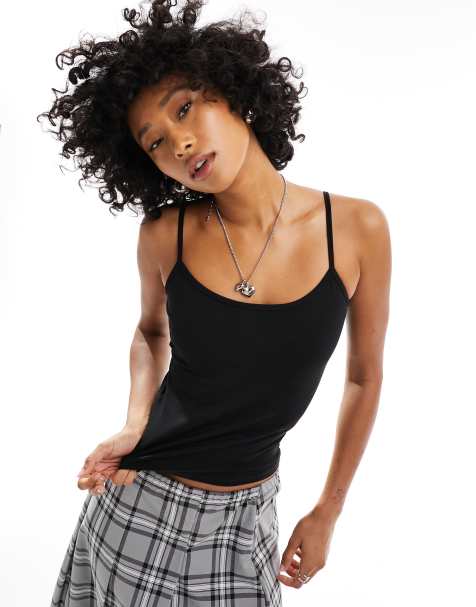 Monki strappy vest top in black - view 1