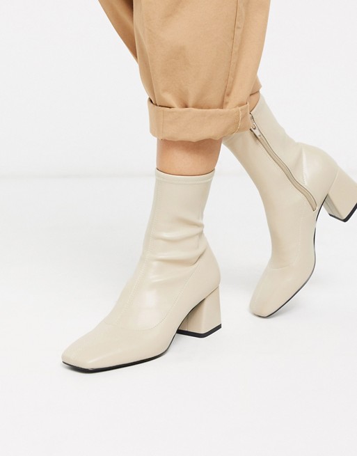 Monki stretch ankle boots with block heel in beige