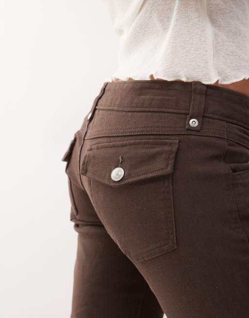 Monki stretch capri pants in dark brown 