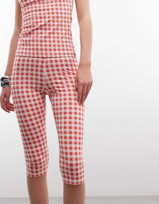 Monki – Stretch-Caprihose in Rot mit Vichy-Karos, Kombiteil, 4 von 5